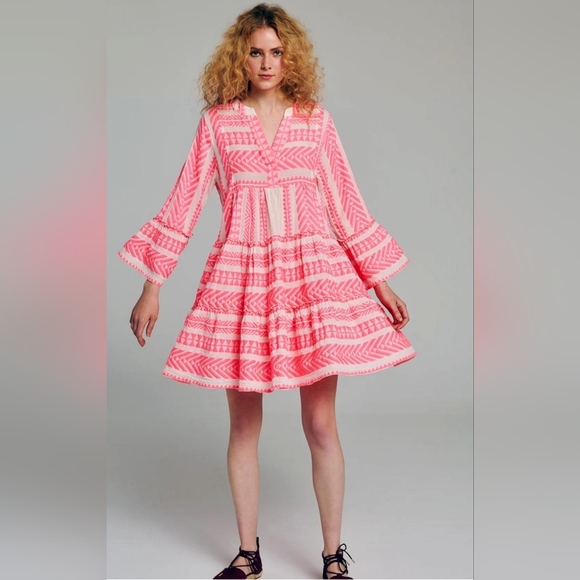 Anthopologie Devotion Twins Ella Tunic Dress Womens XS Neon Pink Geometric EUC - Picture 13 of 13